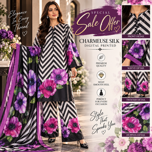 LULUSAR ZIGZAG  CHARMEUSE SILK DIGITAL PRINT 3PCS