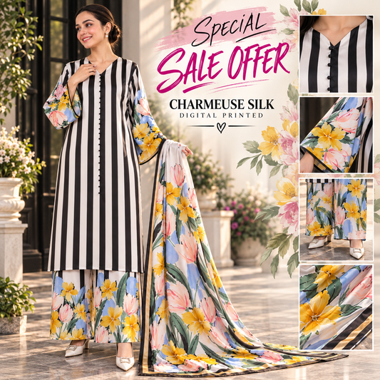 HANIA INSPIRED CHARMEUSE SILK DIGITAL PRINT 3PCS