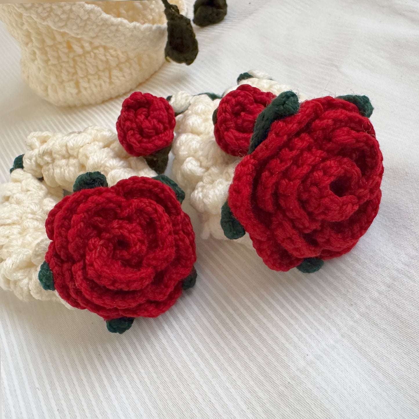 Crochet Gajra Pair with Rose Rings