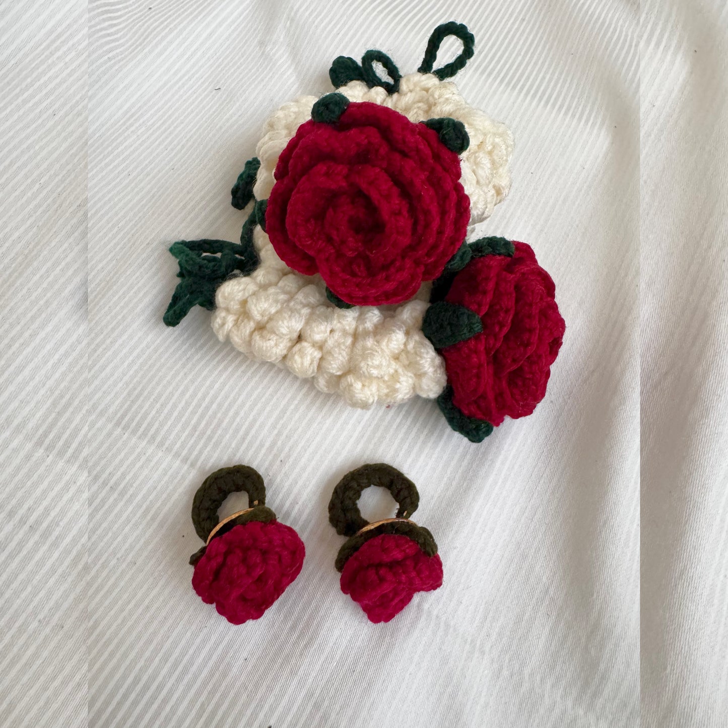 Crochet Gajra Pair with Rose Rings