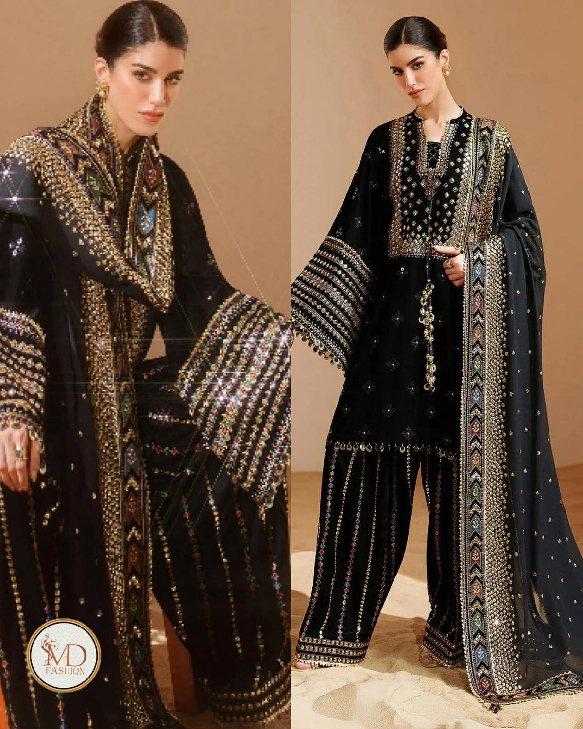 Jazmin Luxurious Velvet Black with Multi work D5