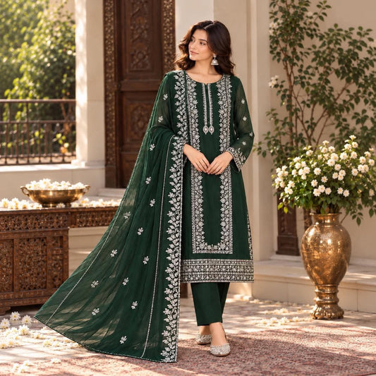 Emerald Moonlight pure chiffon unstitched suit by Zarqé