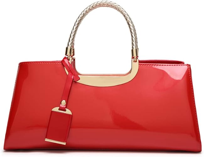 Women Elegant Top Handle Handbag Purse Red Color