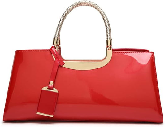 Women Elegant Top Handle Handbag Purse Red Color