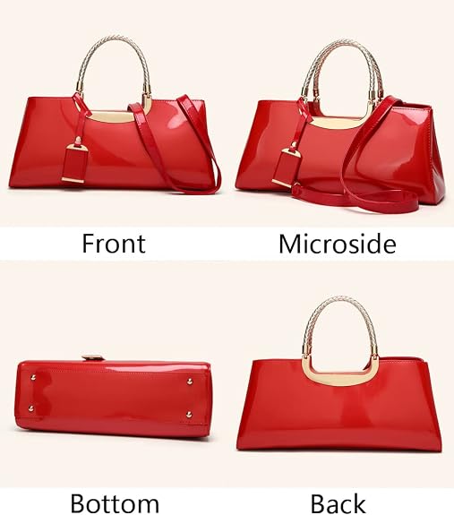 Women Elegant Top Handle Handbag Purse Red Color