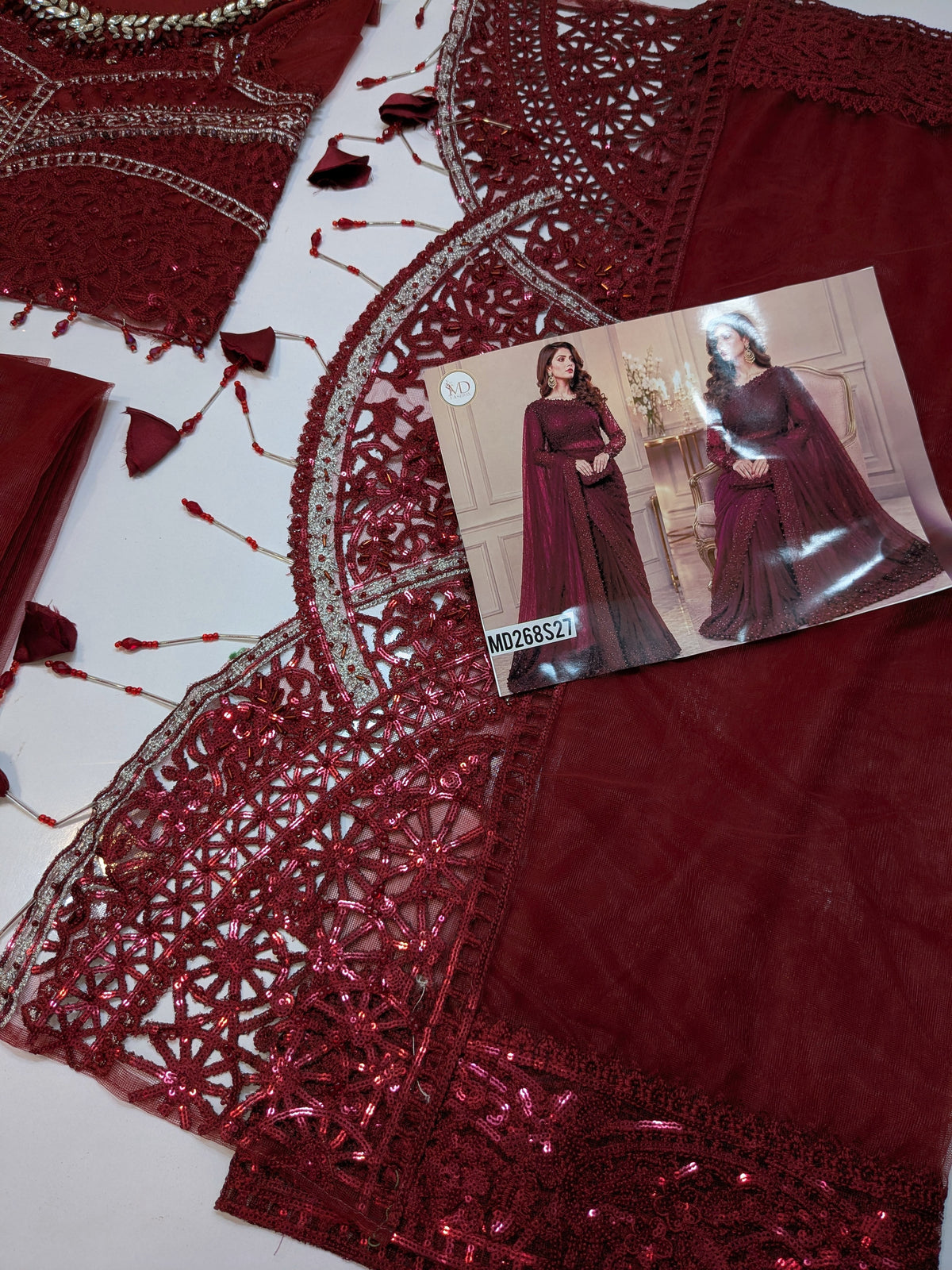 MARIA B INSPIRED MAROON NET SAREE