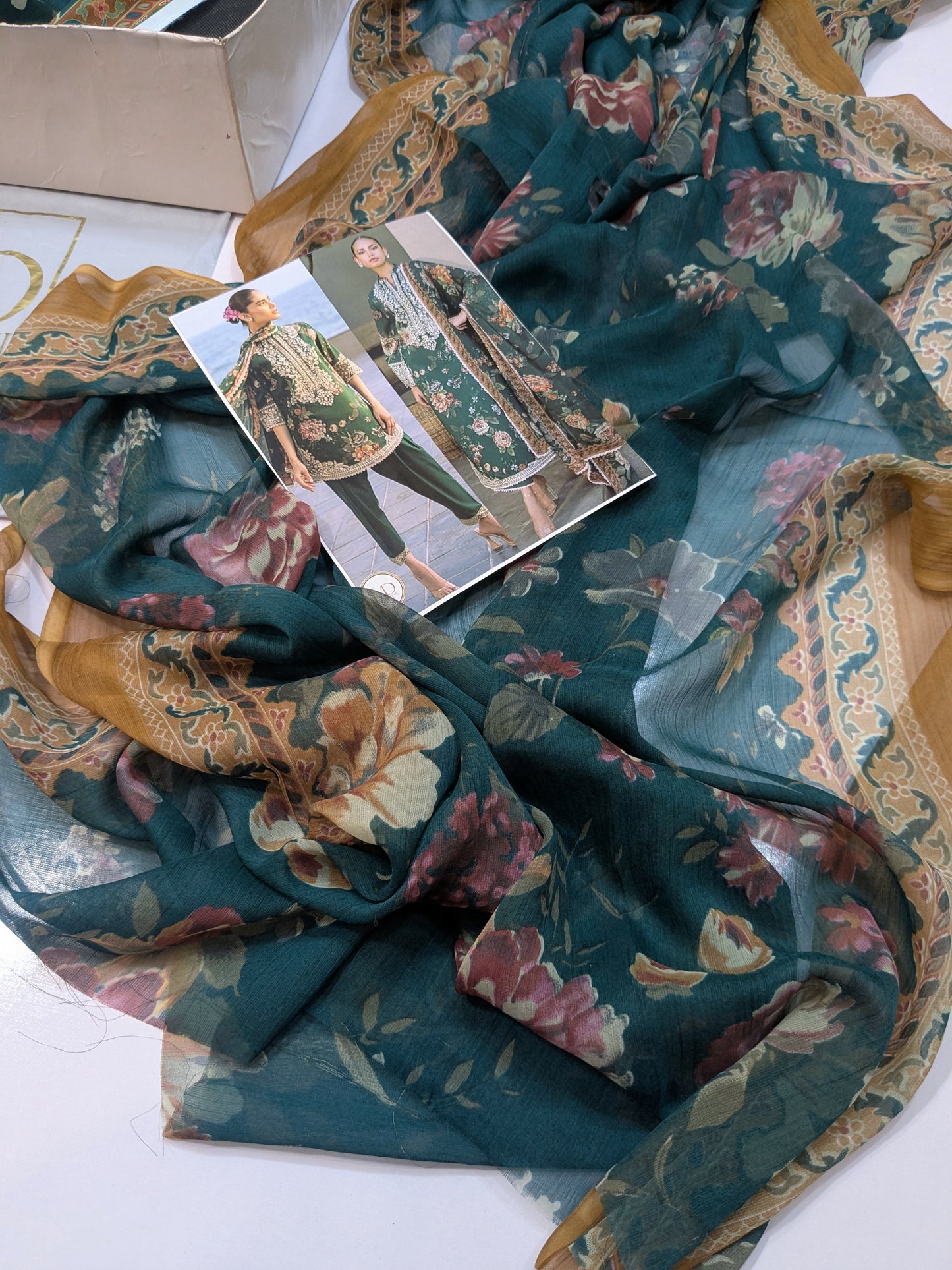 ZAINAB CHOTANI GREEN LAWN EMBROIDERED DRESS