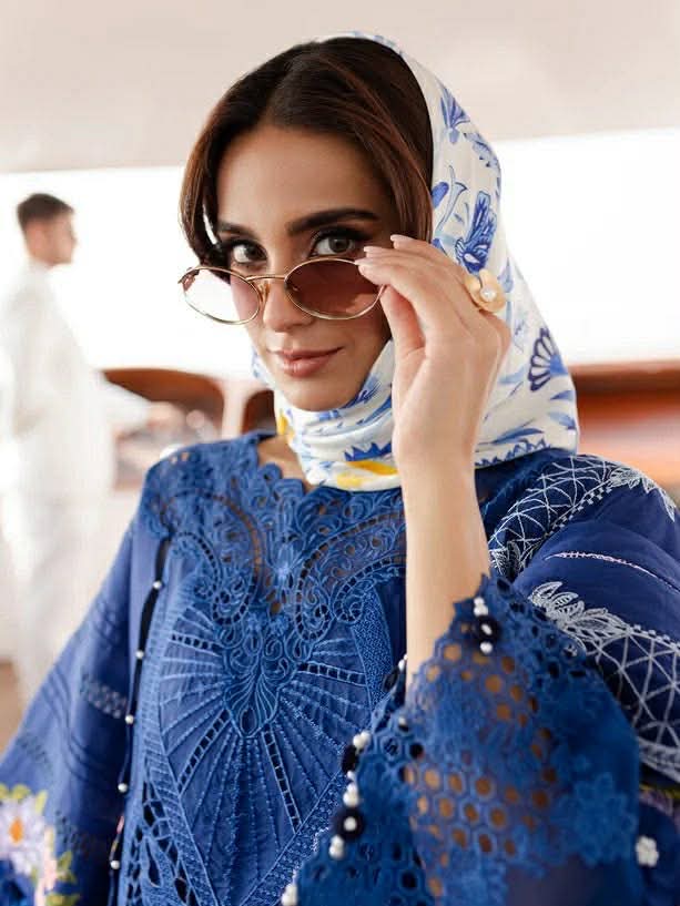 PARISHAY BLUE CHIKENKARI LAWN EMBROIDERED