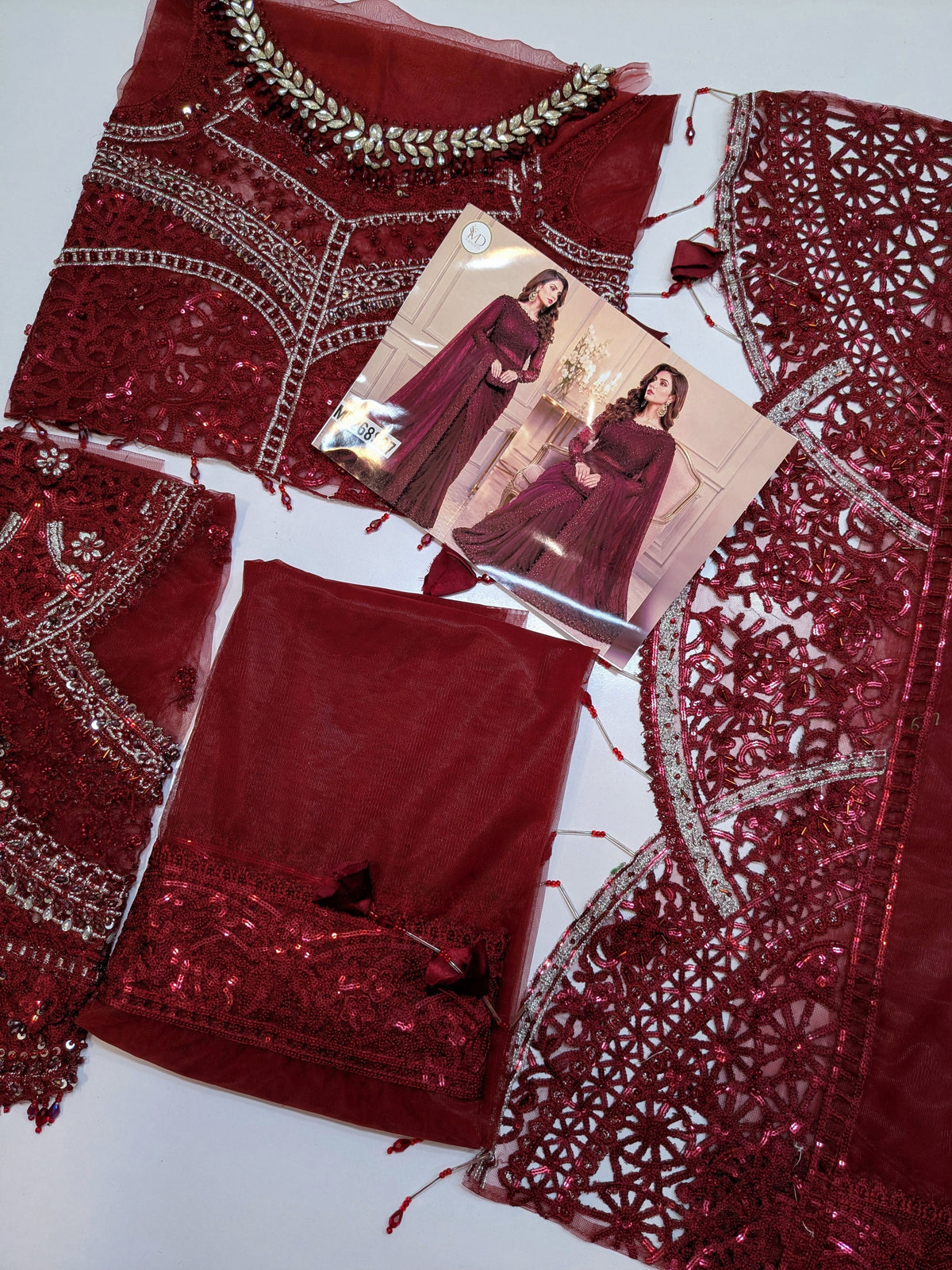 MARIA B INSPIRED MAROON NET SAREE
