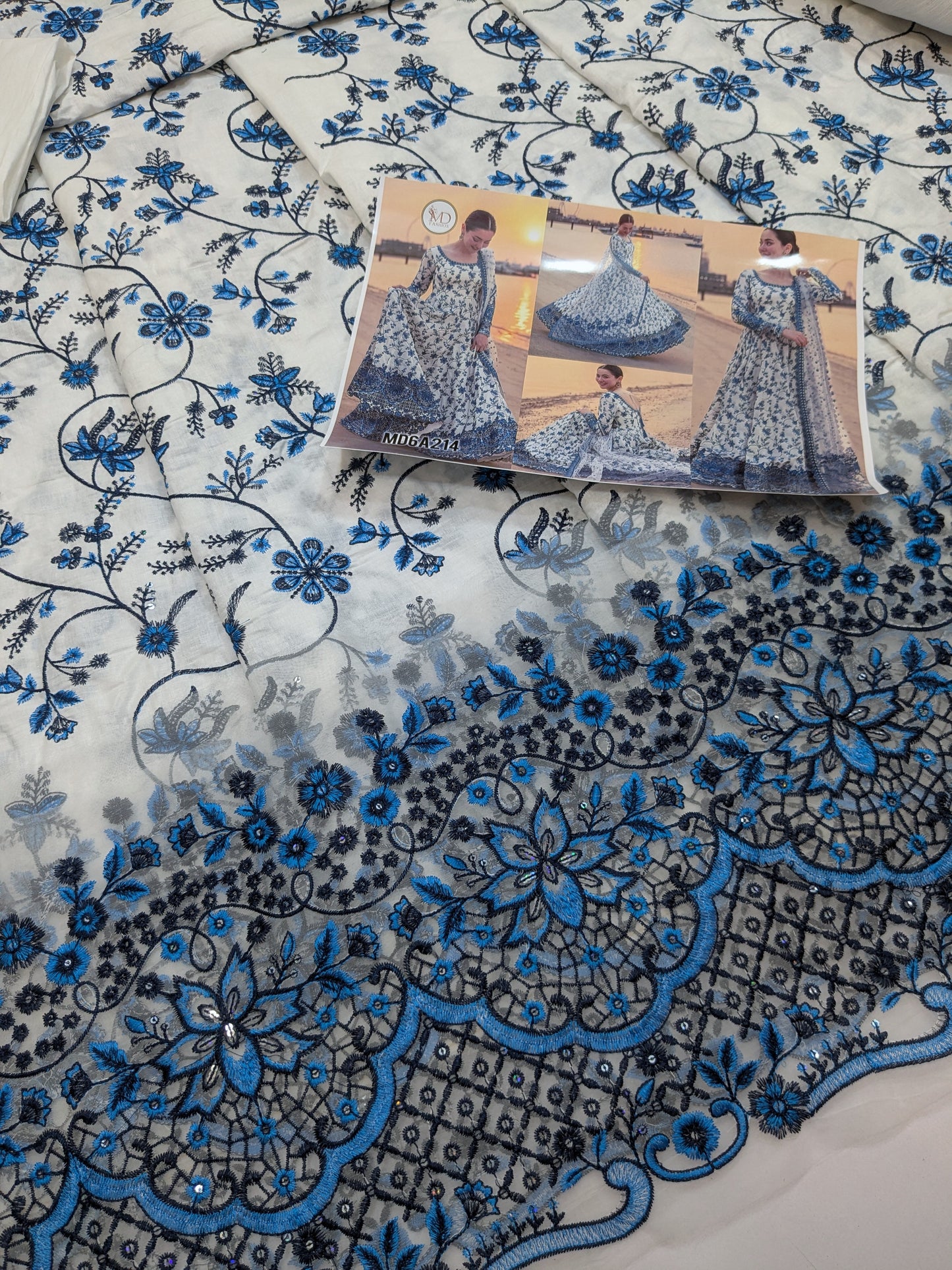 FAIZA SAQLAIN JEHONA KALIDAR BLUE WHITE HEAVY EMBROIDERED