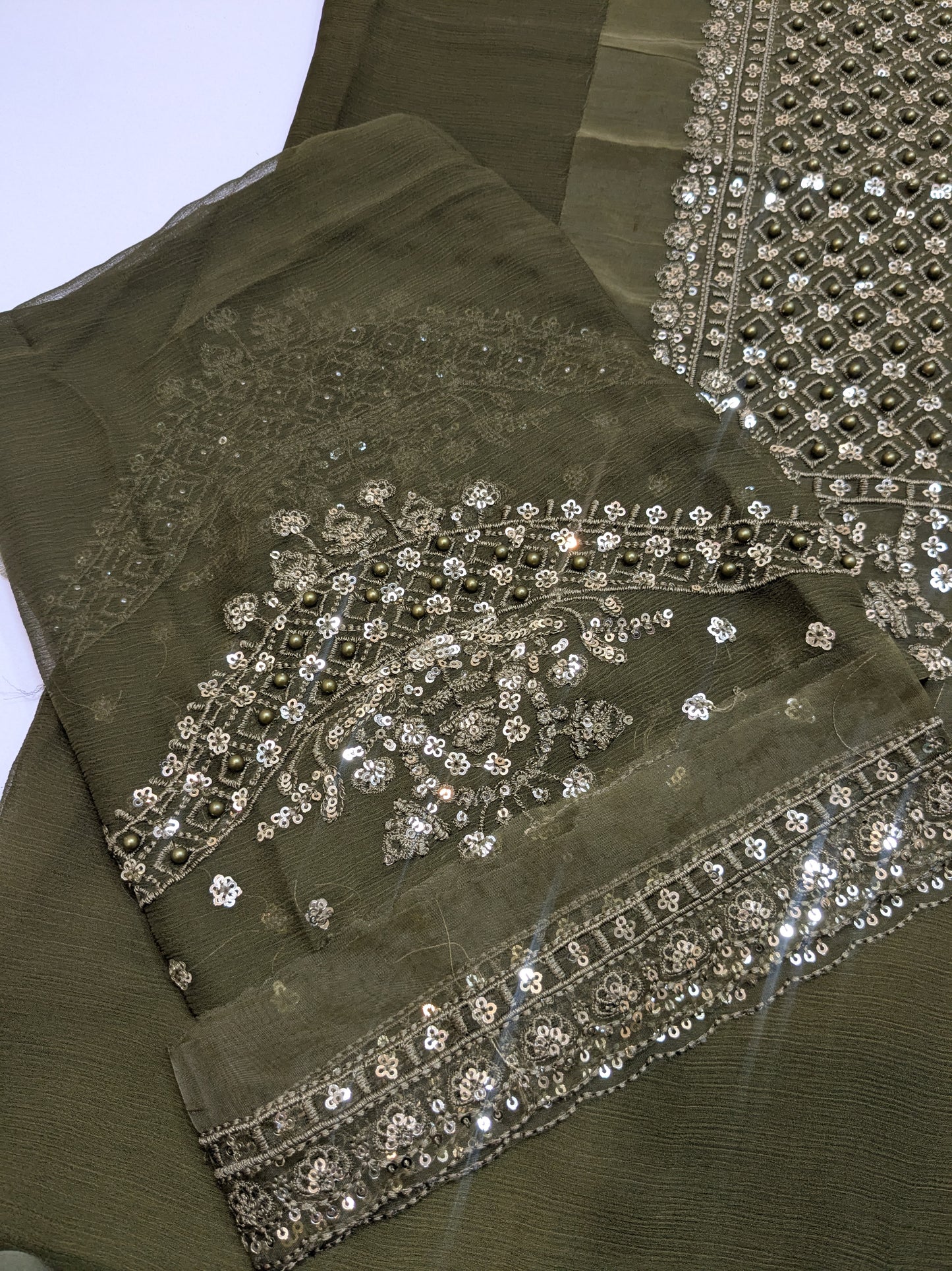 BAROQUE INSPIRED MEHANDI CHIFFON EMBROIDERED