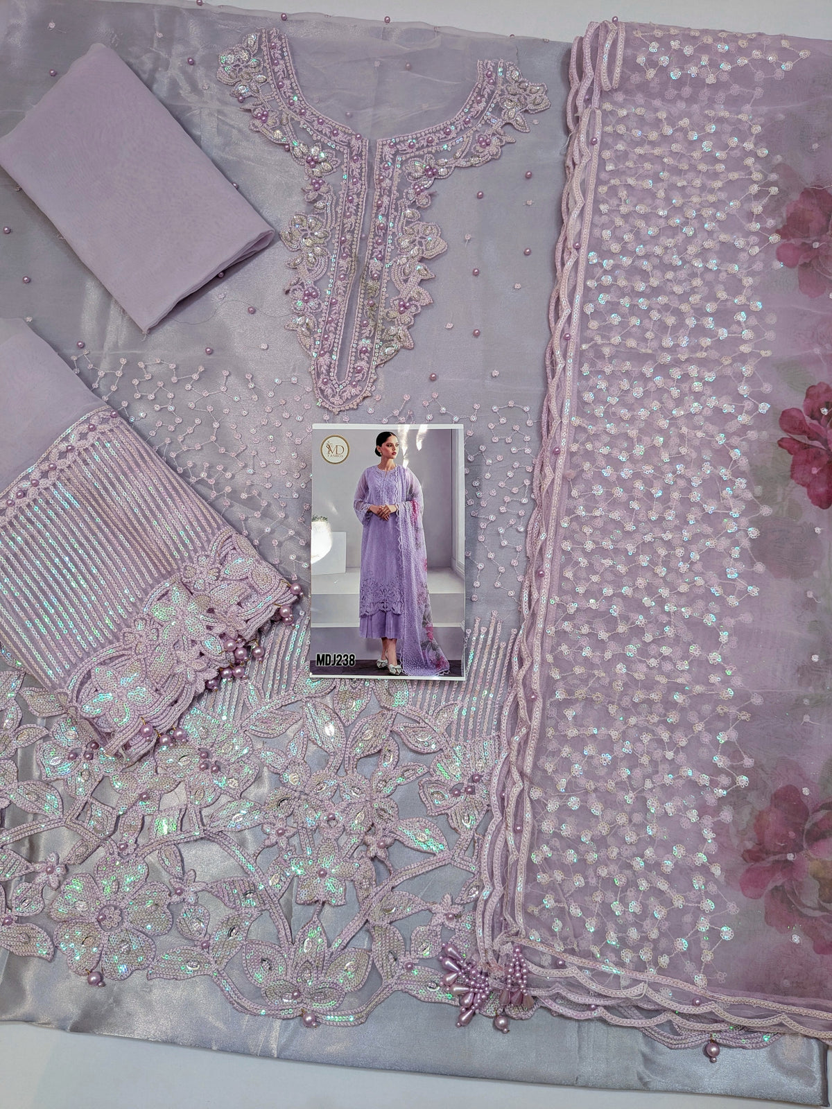 BAROQUE PEARL LAVENDER ORGANZA EMBROIDERED