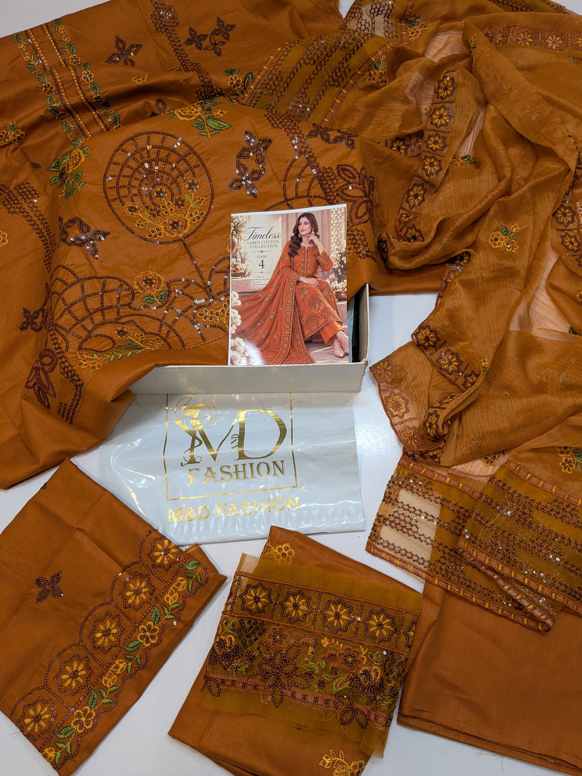 MAHIRA 04 MARIGOLD LAWN COTTON DRESS WITH CHIFFON DUPPATA