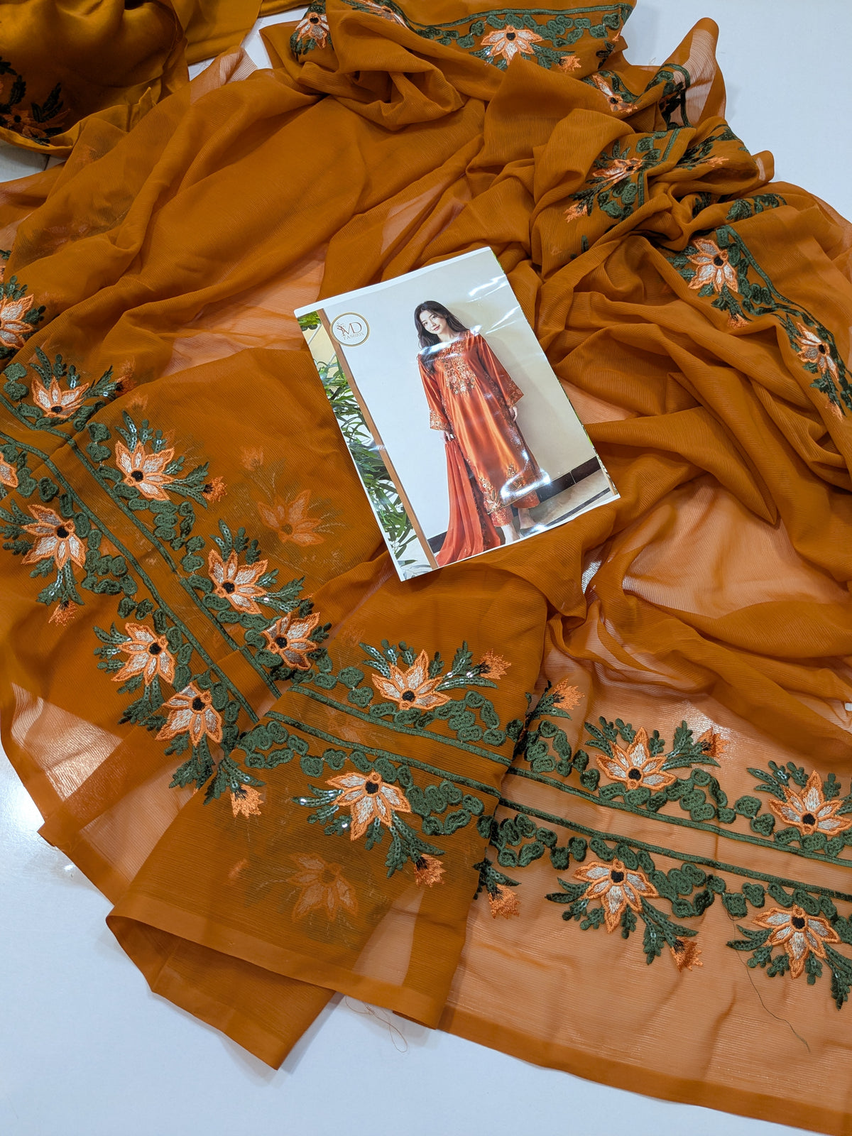 MAHIRA NOOR SILK RUST EMBROIDERED 3PCS