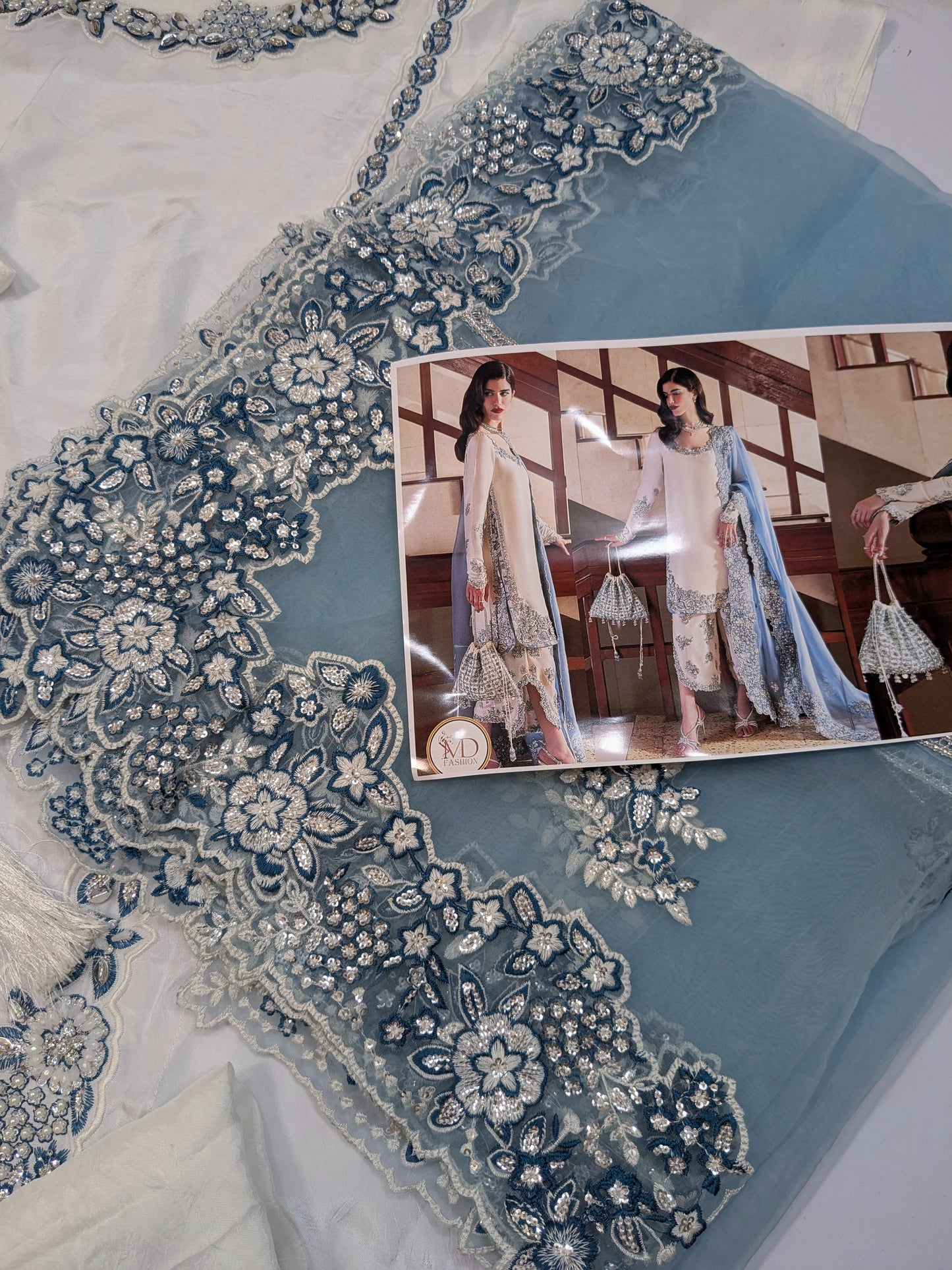 HUSSAIN REHAR VIRELLE PREMIUM RAW SILK HAND EMBELLISHED 3 PIECE UNSTICHED