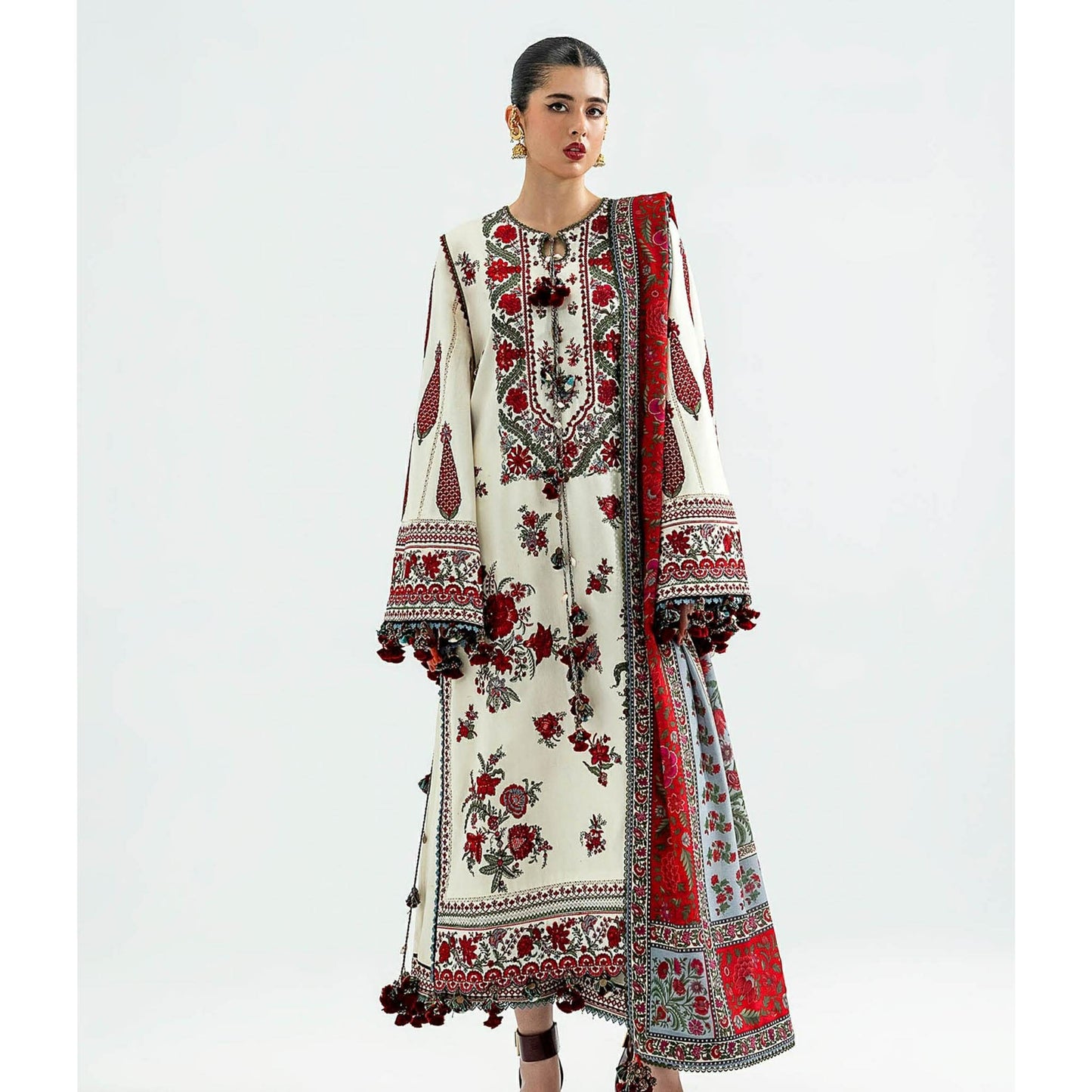 MOHSIN NAVEED RANJHA KHADDAR EMBROIDERED WHITE DRESS