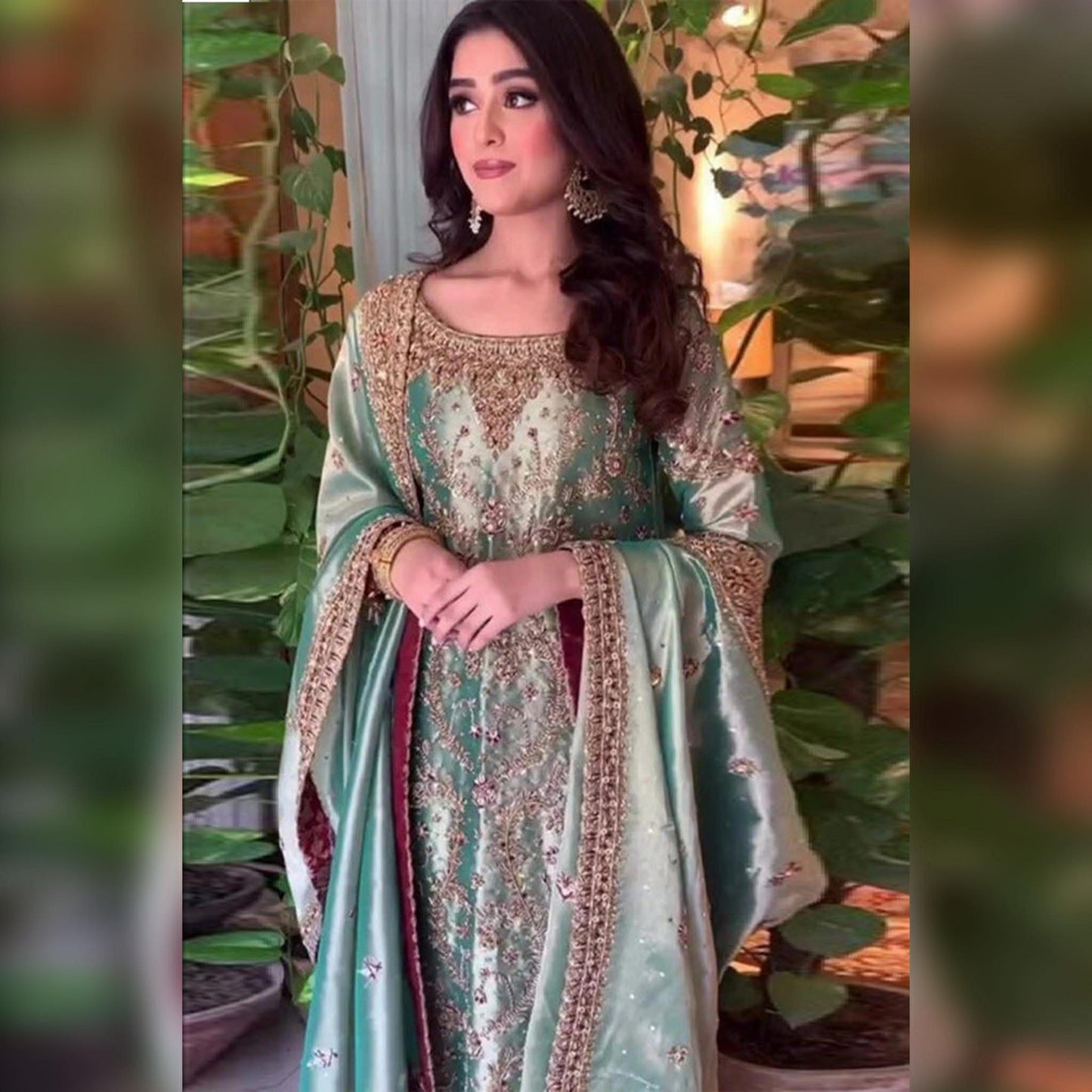 HARIS SHAKEEL SEA GREEN SHIMMERY HAND EMBELLISHED