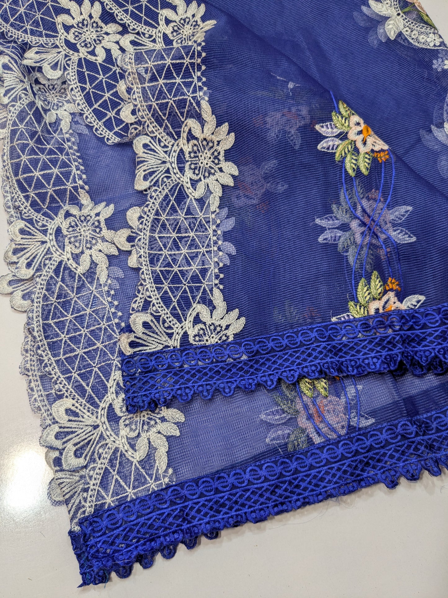 PARISHAY BLUE CHIKENKARI LAWN EMBROIDERED