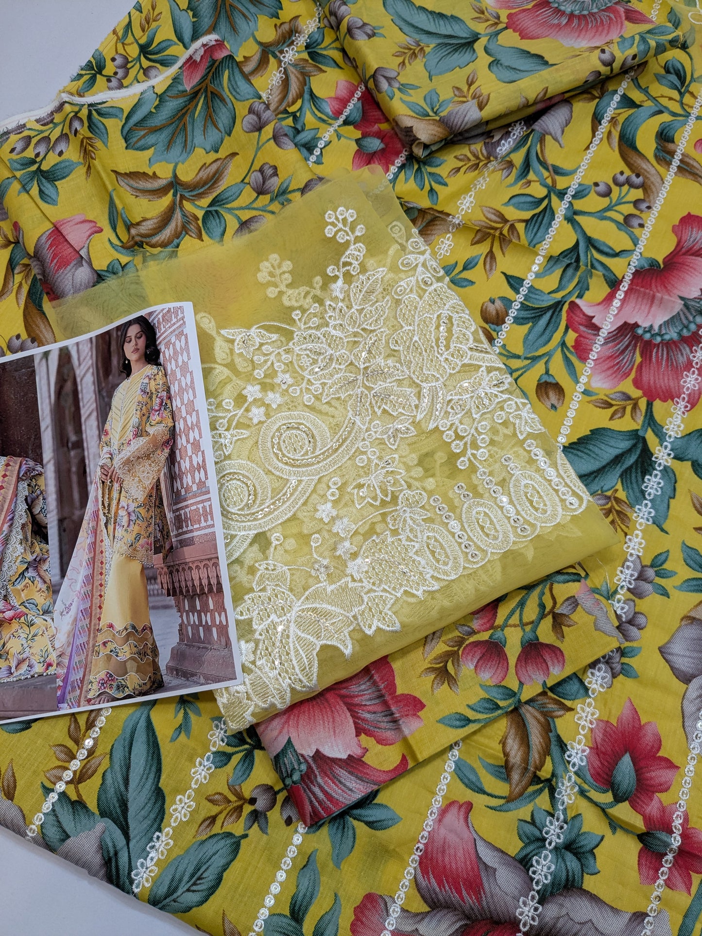 BINILYAS LEMON PRINTED EMBROIDERED LAWN