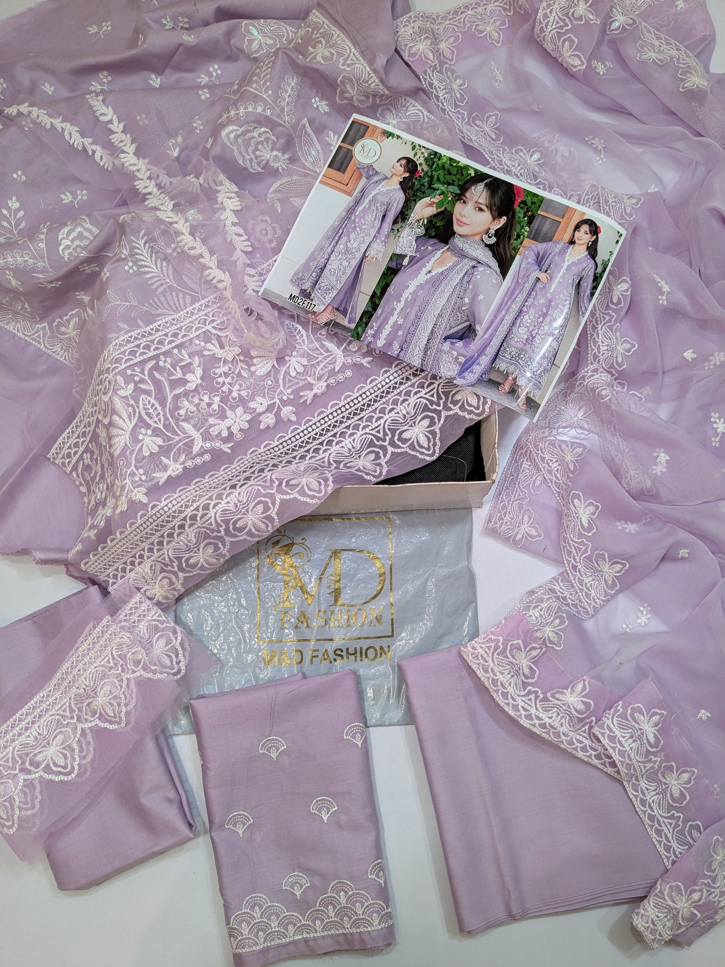 MAHIRA LUXURY LAWN LILAC WITH WHITE EMBROIDERY
