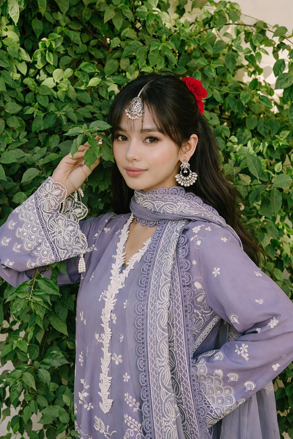 MAHIRA LUXURY LAWN LILAC WITH WHITE EMBROIDERY