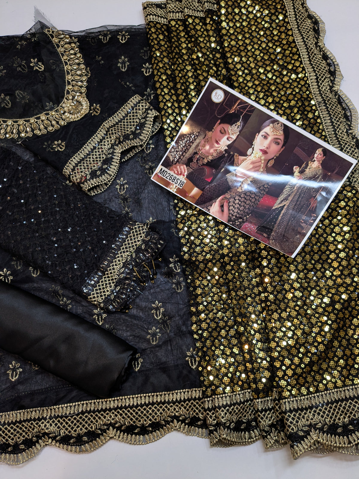 EMAN ADEEL BLACK GOLD NET SAREE