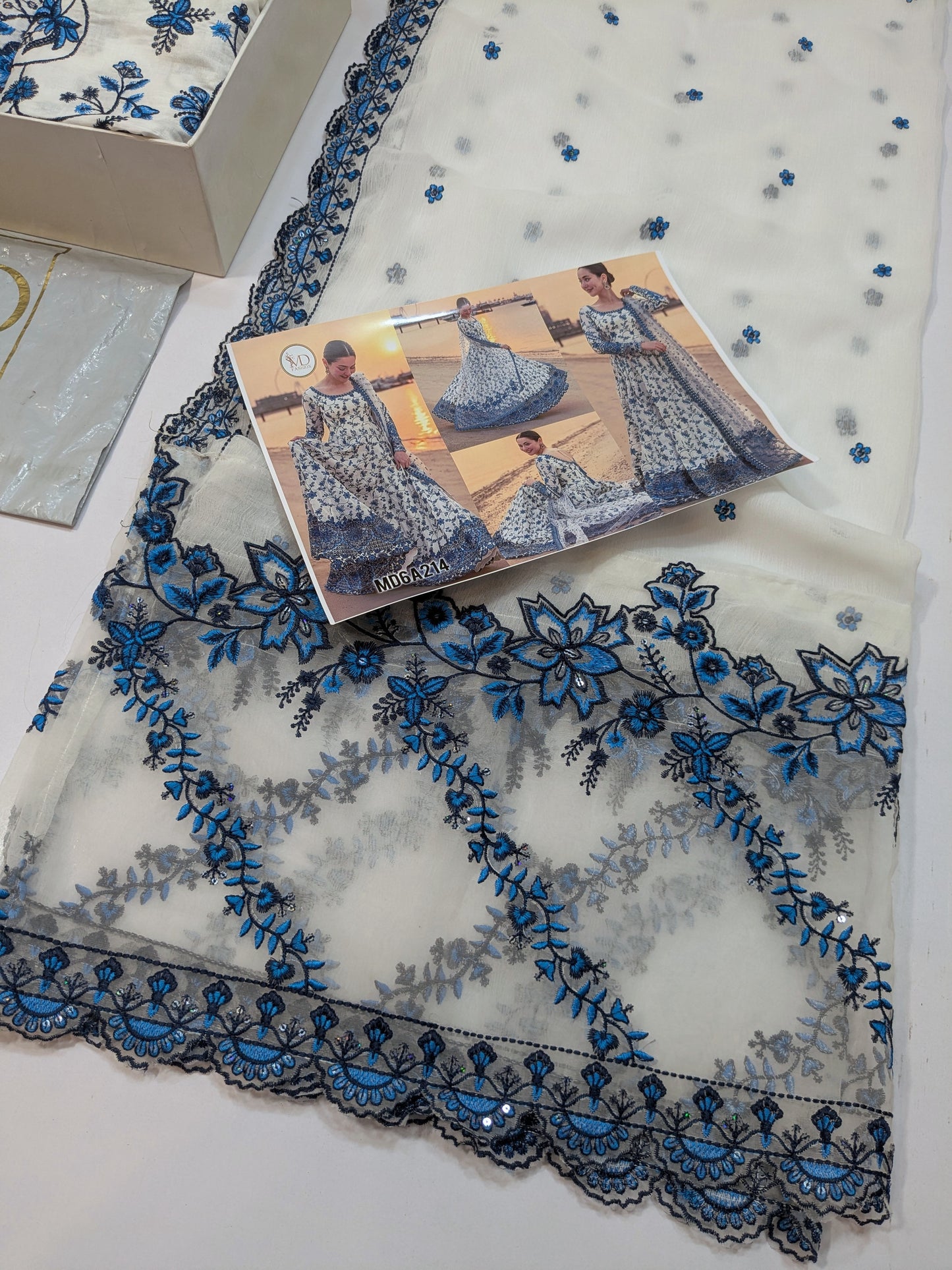 FAIZA SAQLAIN JEHONA KALIDAR BLUE WHITE HEAVY EMBROIDERED