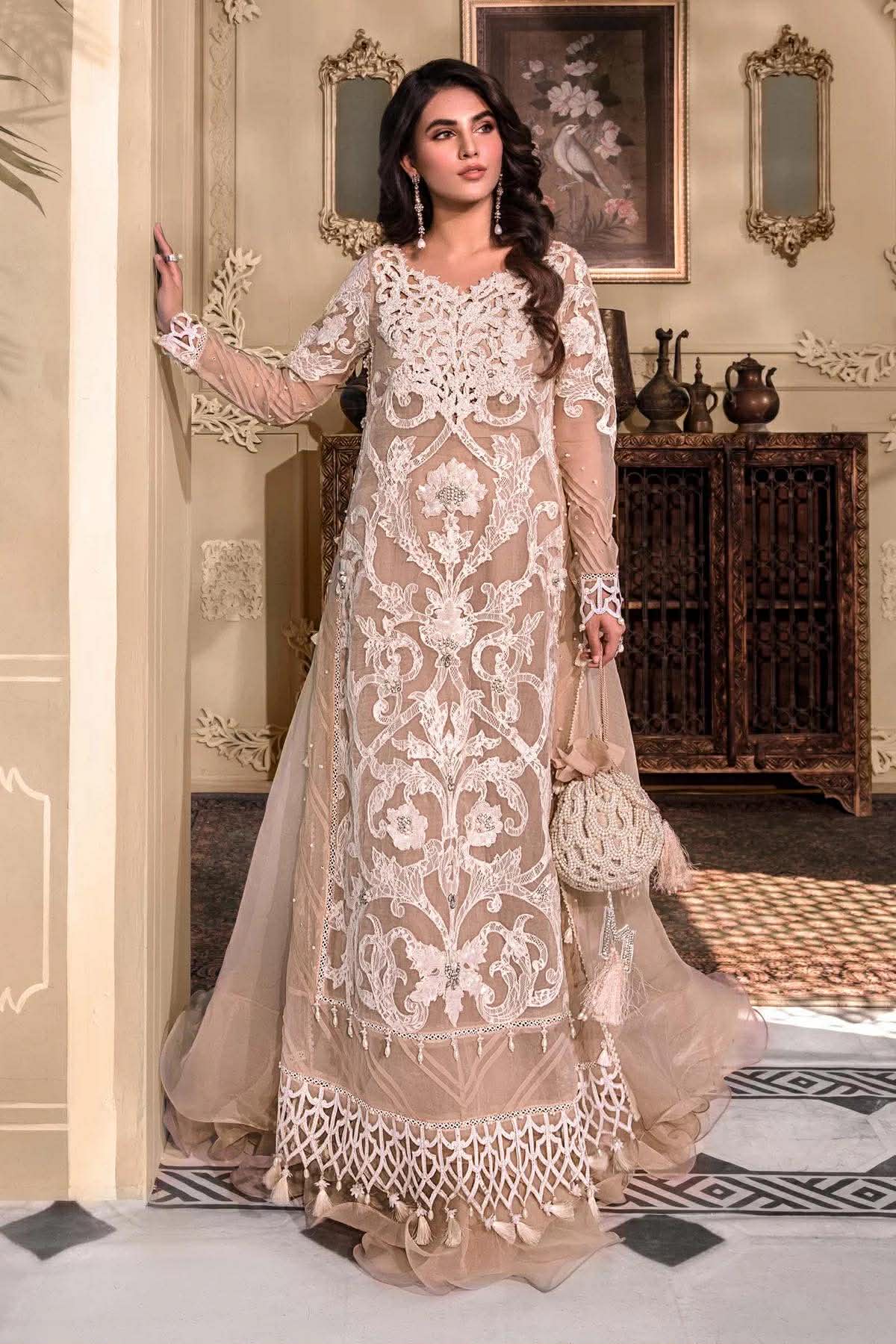 MARIA B SKIN BEIGE LUXURIOUS EMBROIDERED ORGANZA