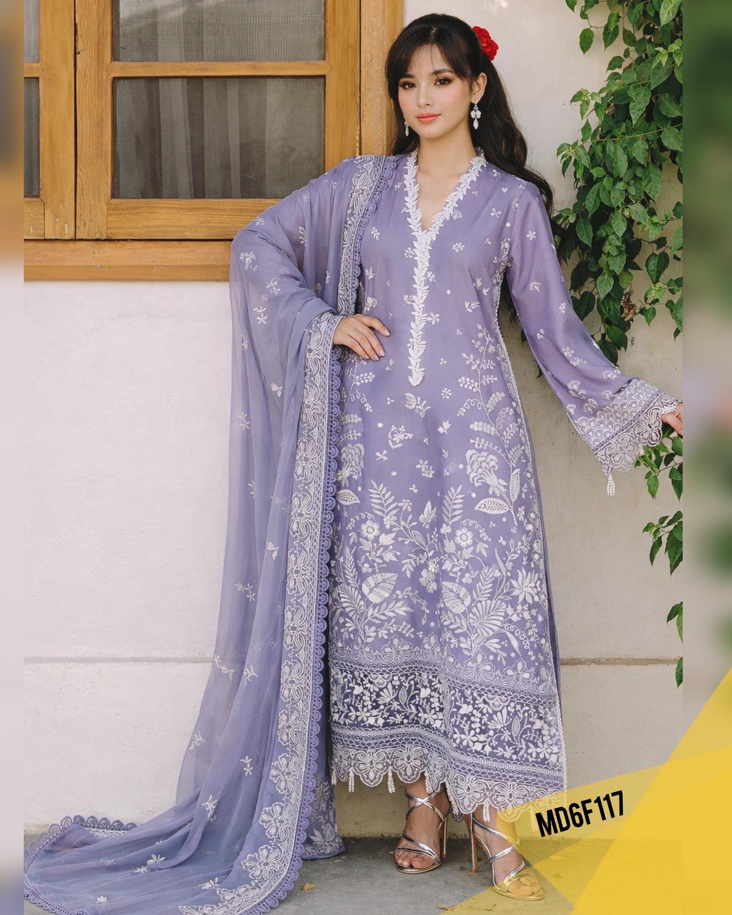 MAHIRA LUXURY LAWN LILAC WITH WHITE EMBROIDERY