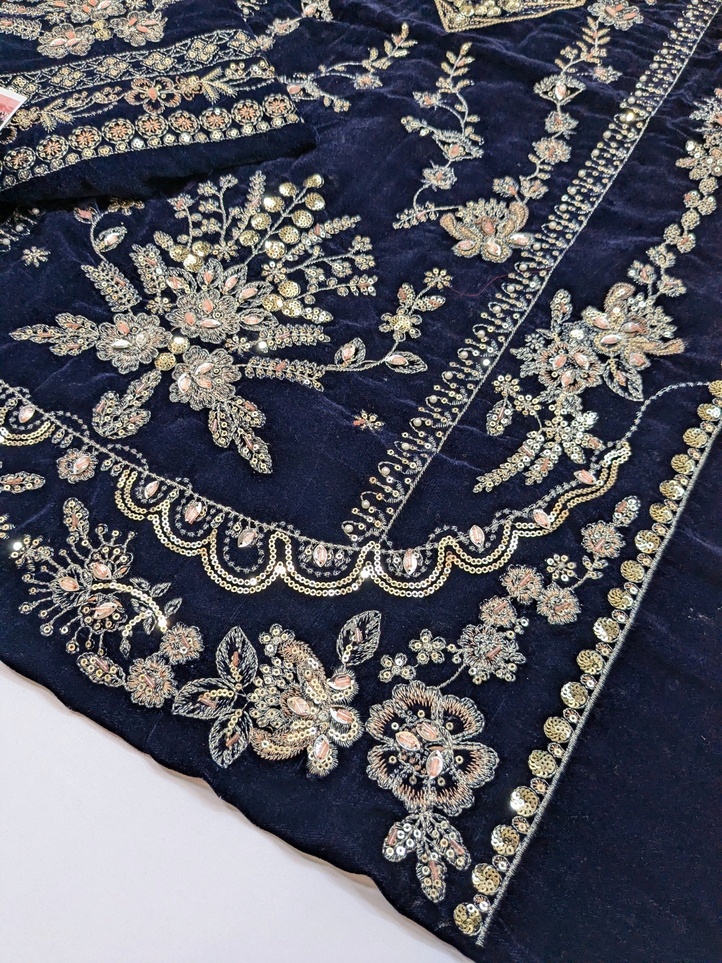 ANEELAS SUMBUL BLUE LUXURIOUS VELVET DRESS