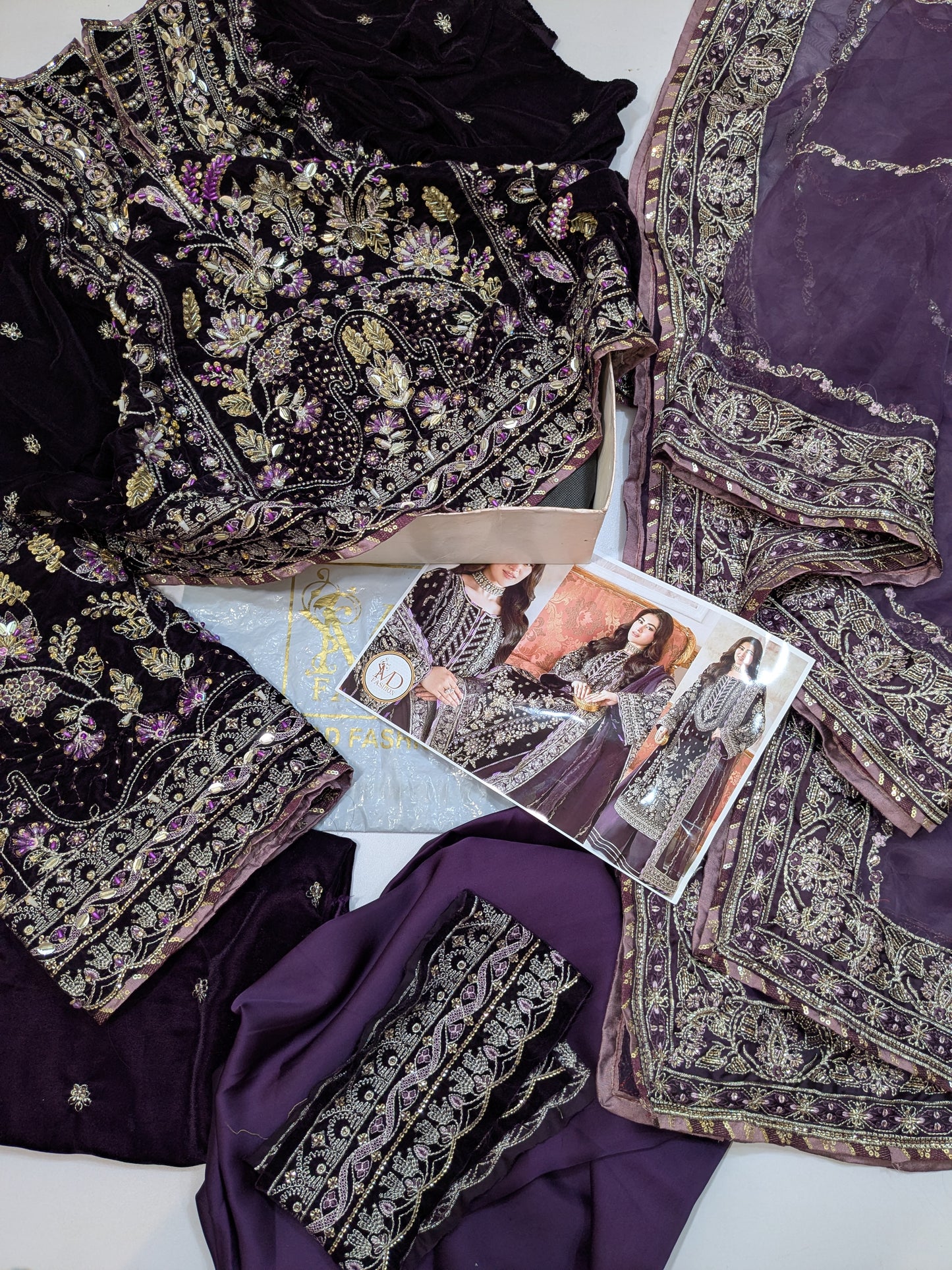 Aneelas Luxurious wedding wear purple velvet