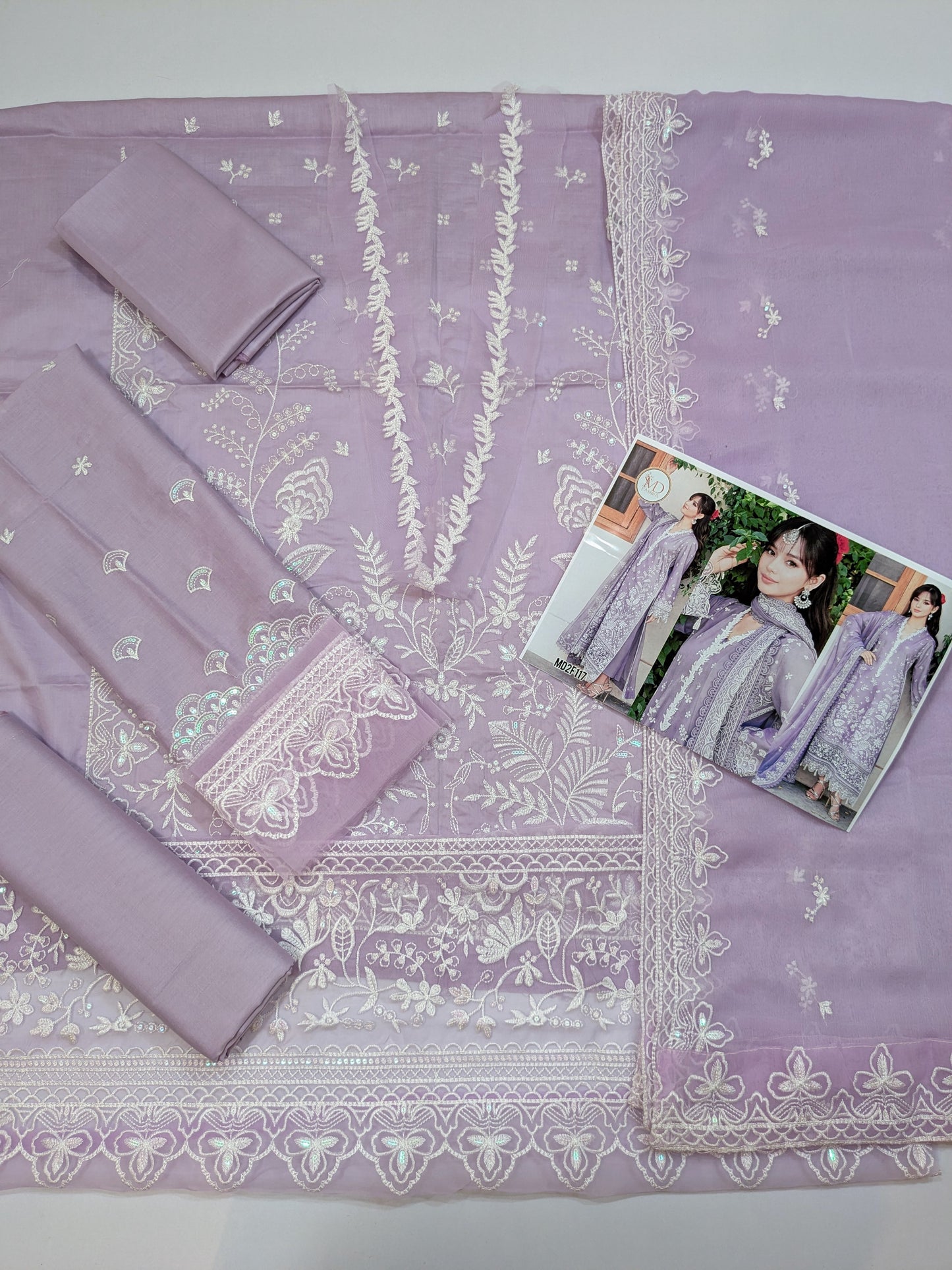 MAHIRA LUXURY LAWN LILAC WITH WHITE EMBROIDERY