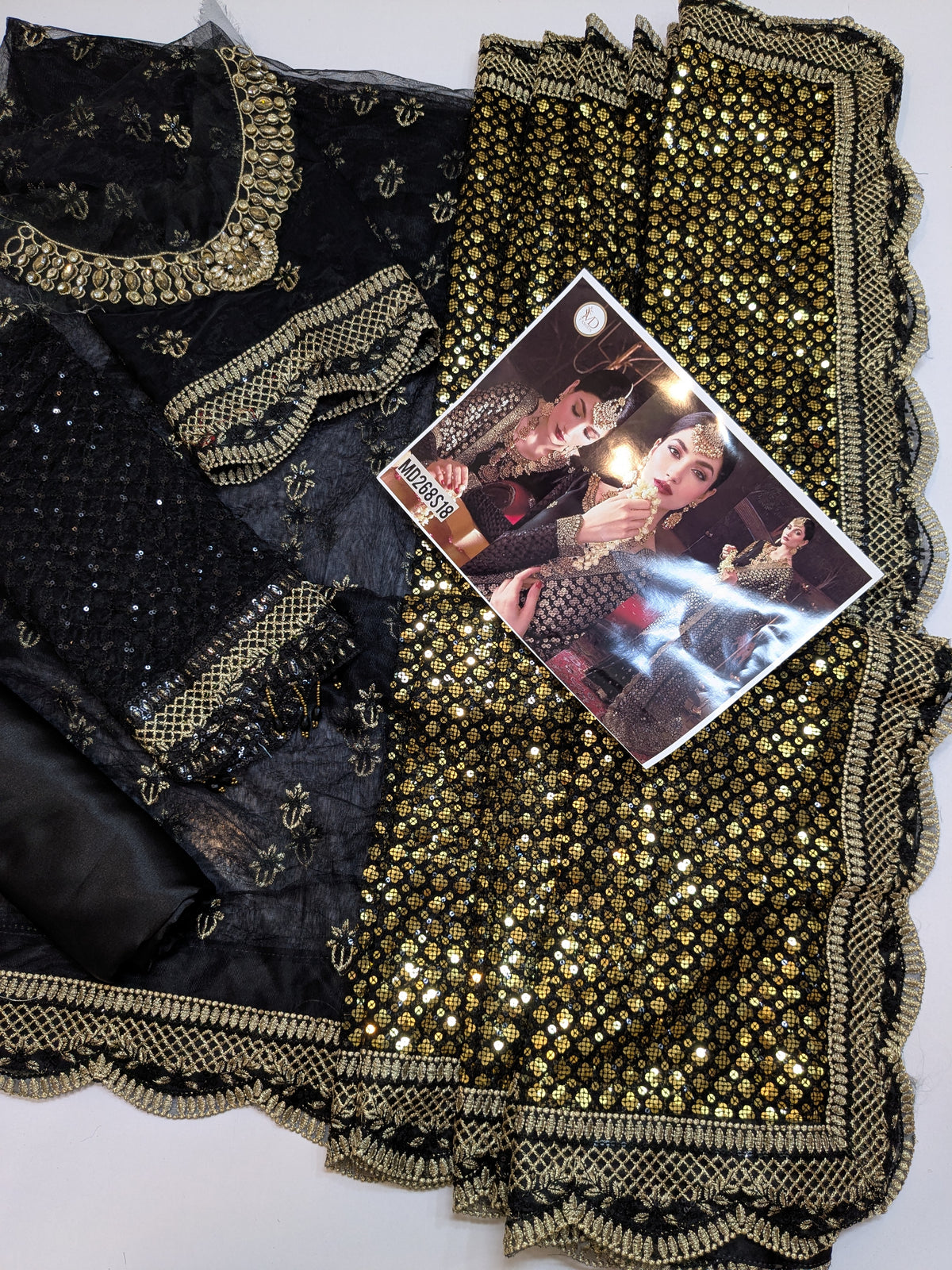 EMAN ADEEL BLACK GOLD NET SAREE
