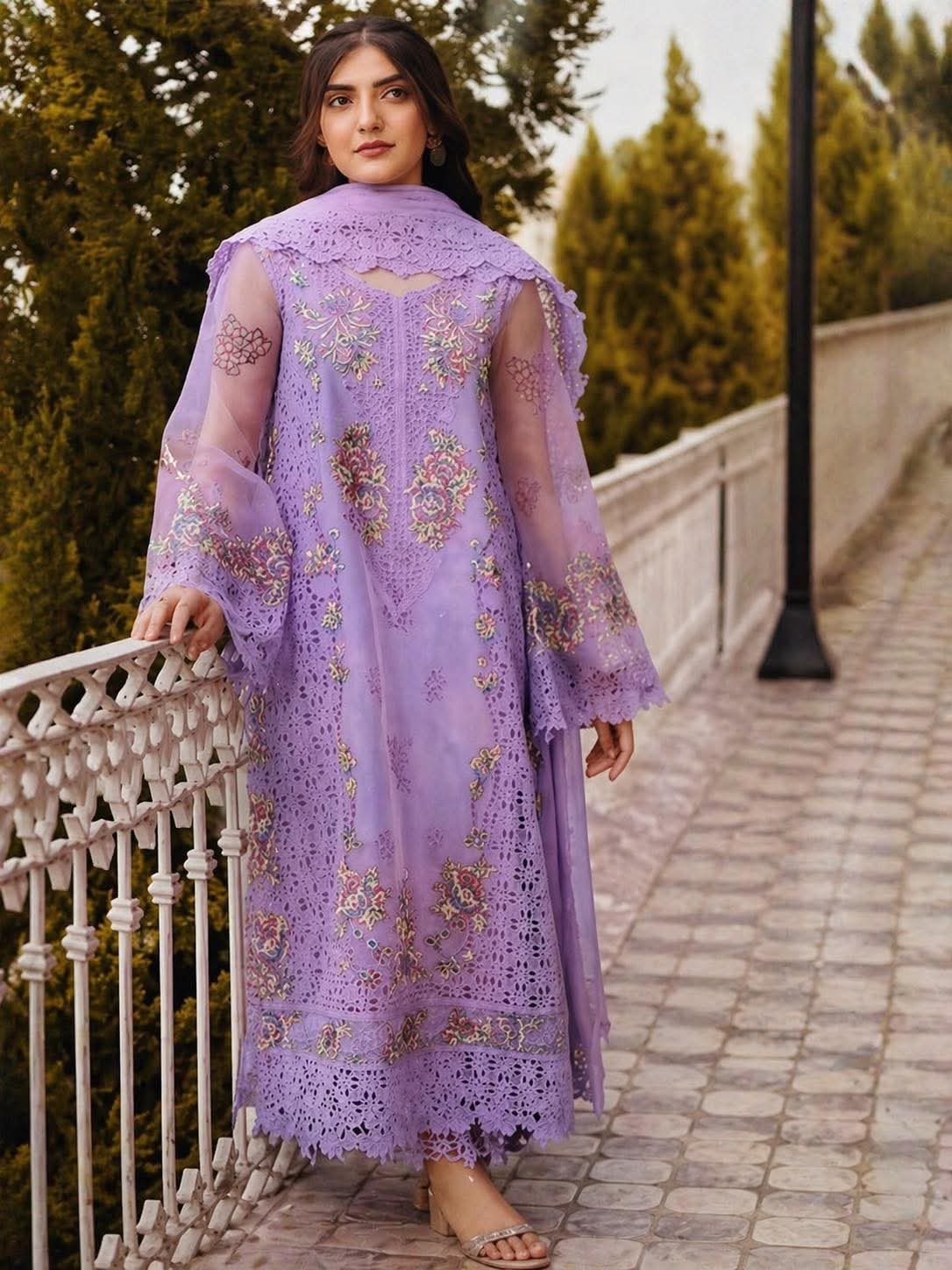 ANEELA LILAC CHIKENKARI EMBROIDERED