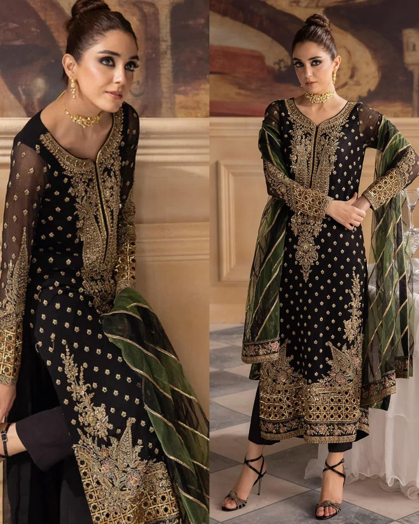 Charisma Maya Ali chiffon embroidered dress