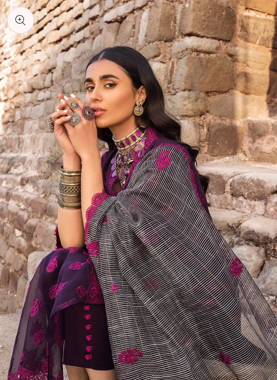 ZAINAB CHOTANI PURPLE LAWN WITH GREY KHADDI DUPPATA
