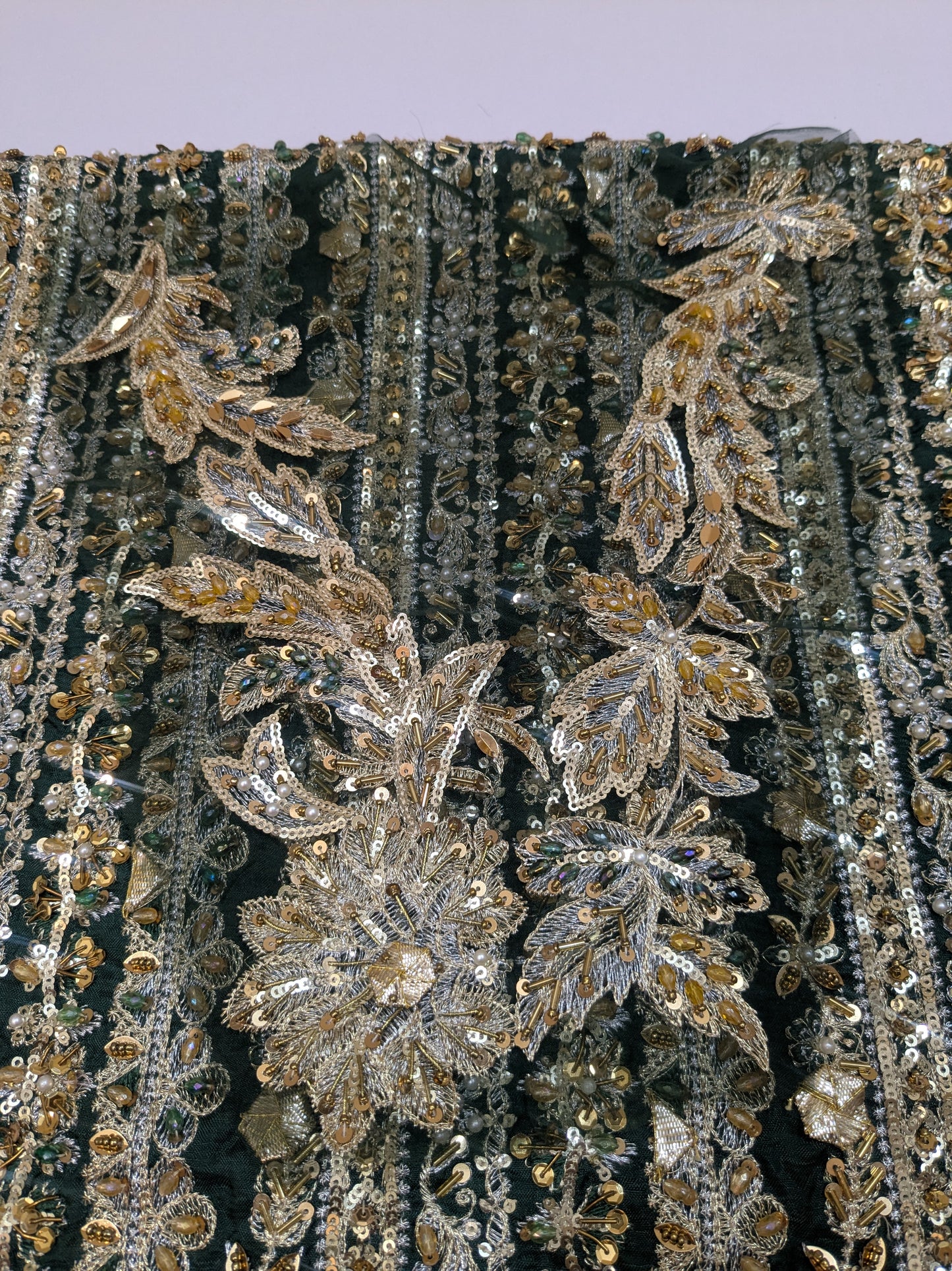 SANA SAFINAZ GREEN PREMIUM RAW SILK HAND EMBELLISHED 3 PIECE