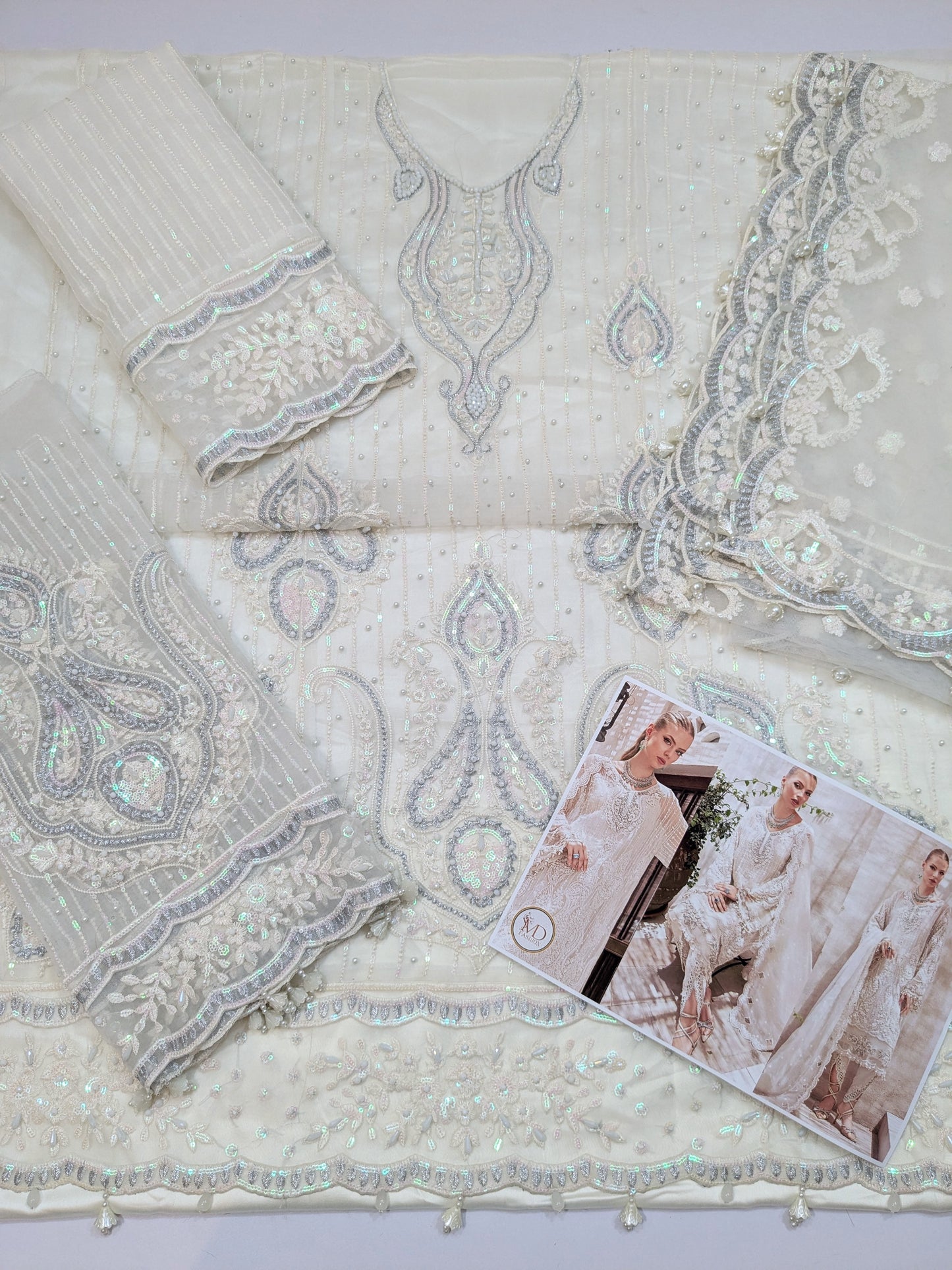 Maria b Pearl embroidered White dress