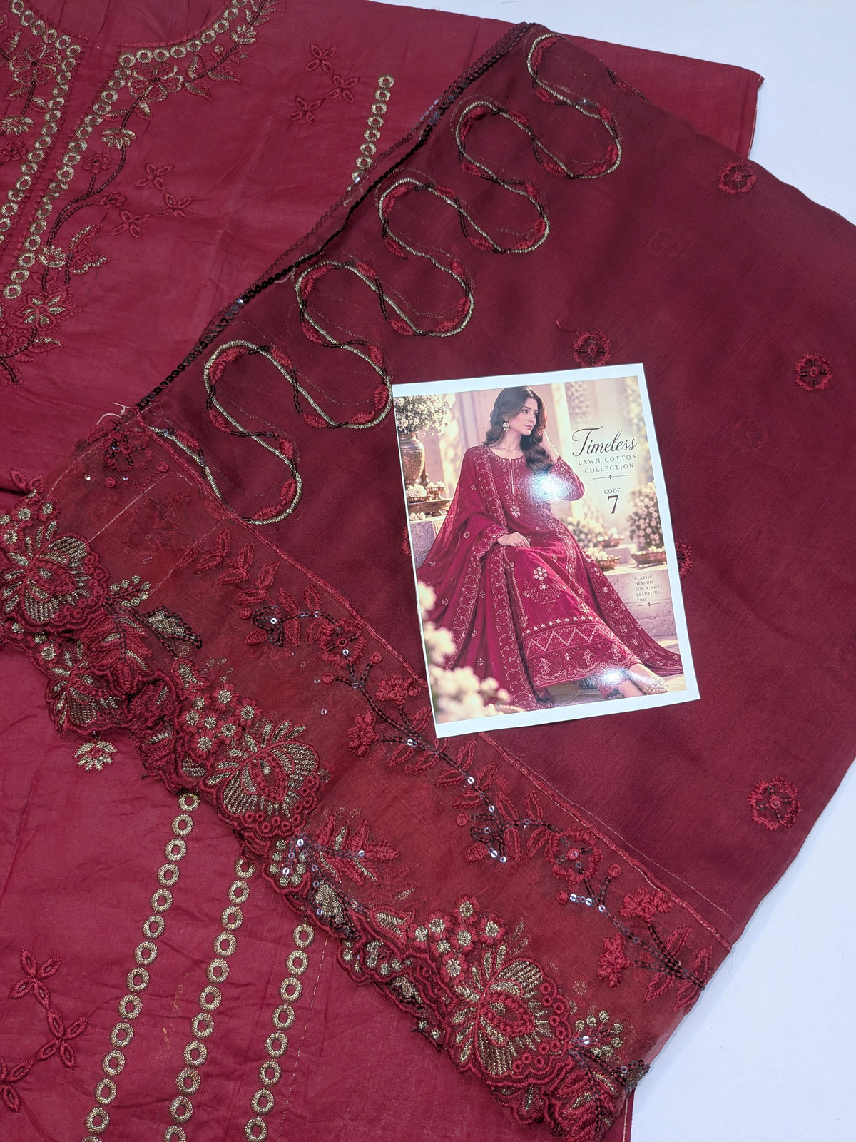 MAHIRA 07 REDDISH PINK LAWN COTTON DRESS WITH CHIFFON DUPPATA