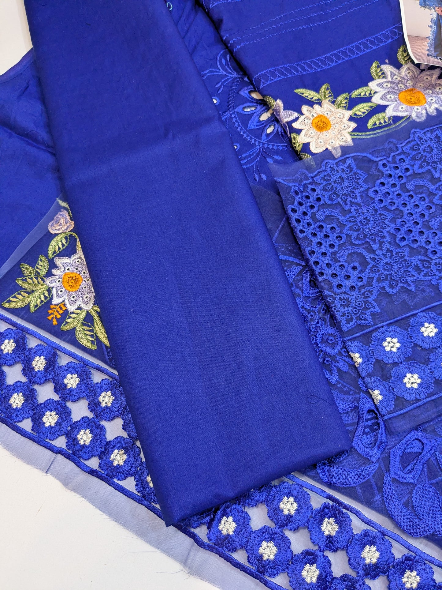 PARISHAY BLUE CHIKENKARI LAWN EMBROIDERED