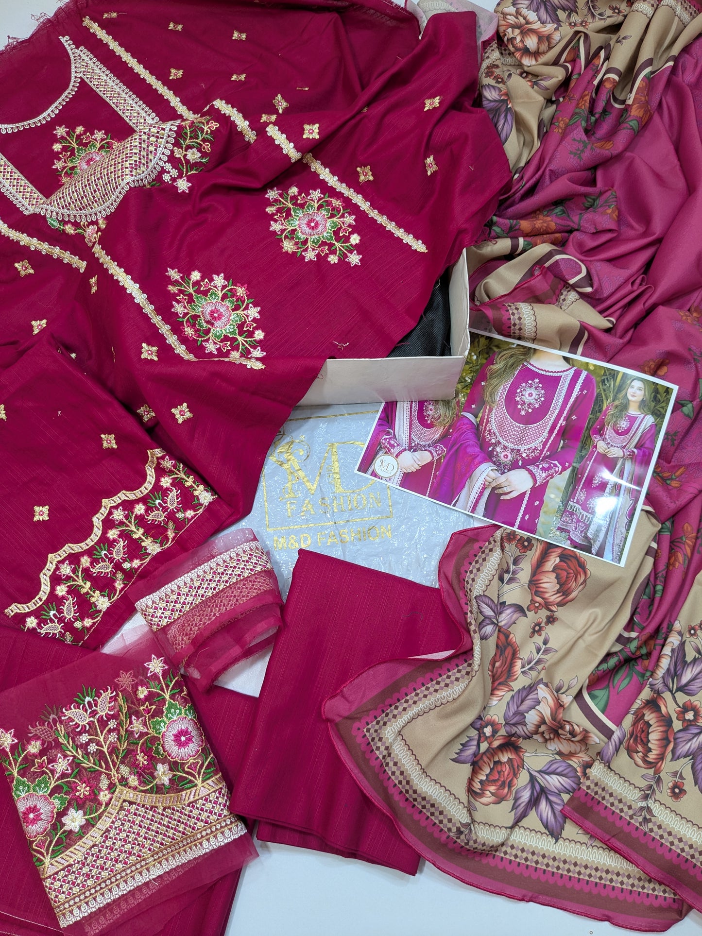 ANEELAS COLLECTION KHADDAR SHOCKING PINK DRESS