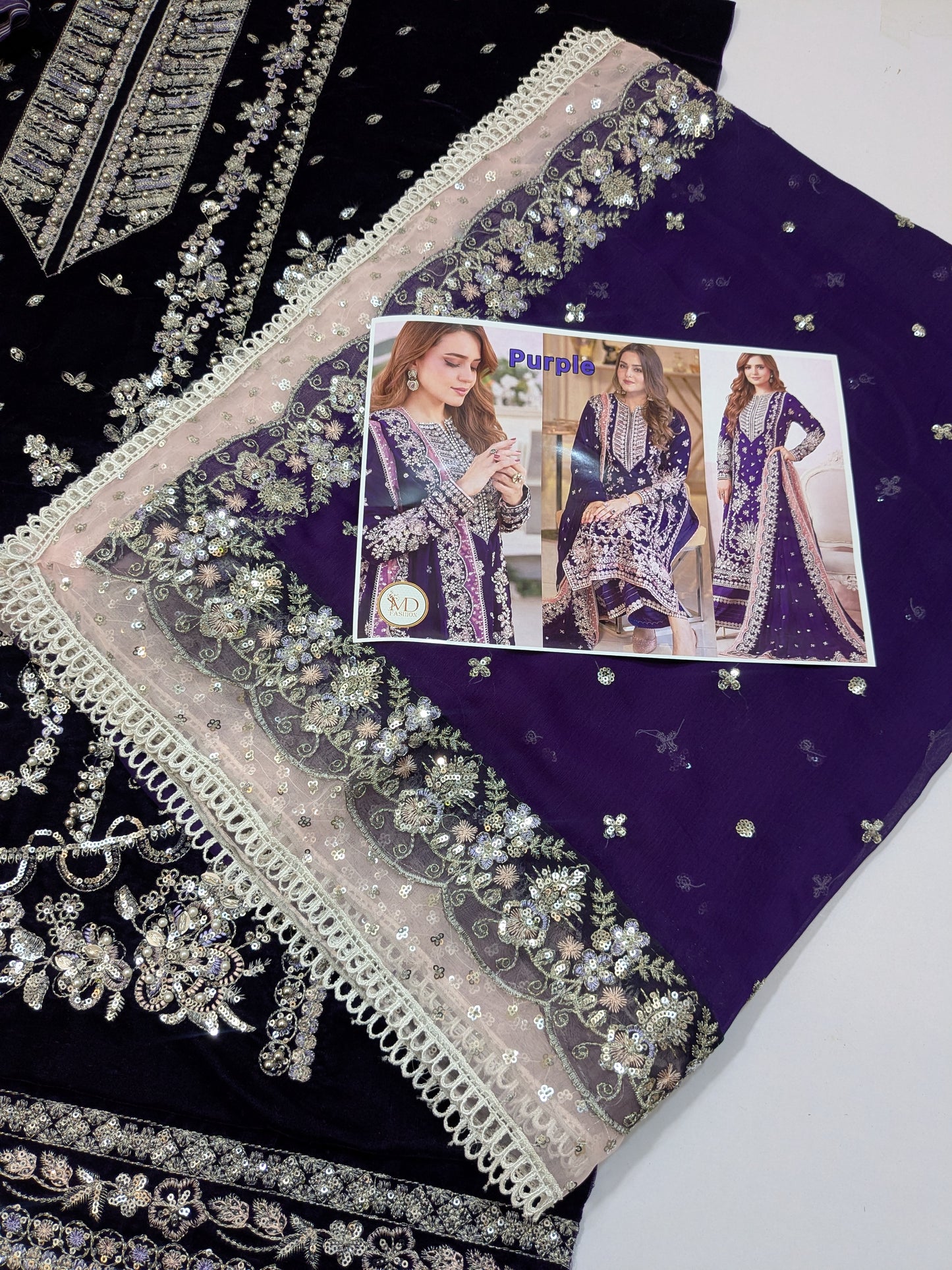 ANEELA SUMBUL PURPLE VELVET 3PC UNSTICH