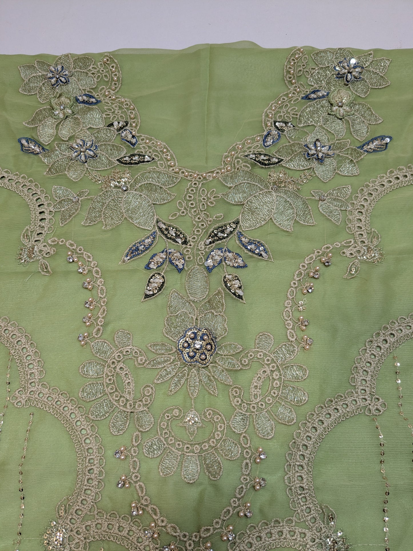 MARIA B INSPIRED DUSTY PISTACHIO CHIFFON TEA AFFAIR