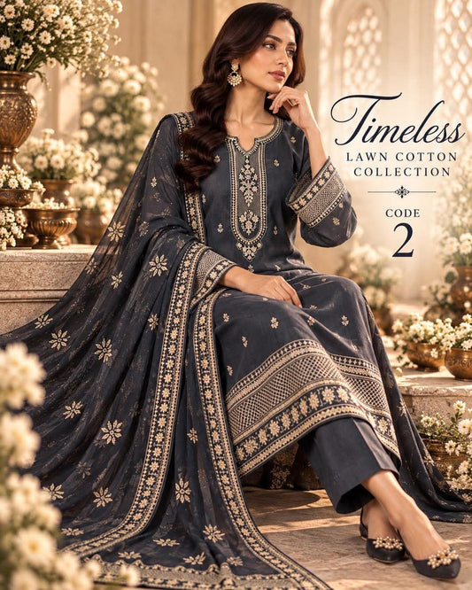 MAHIRA 02 CHARCOAL GREY LAWN COTTON
