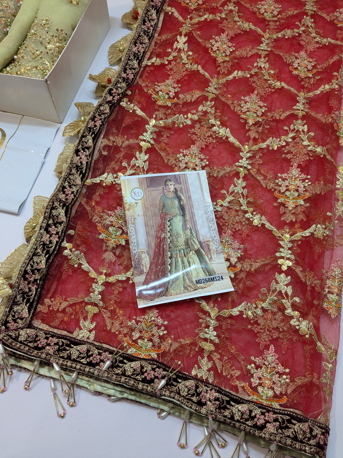 MARIA B INSPIRED CORAL IN SEA GREEN GHARARA