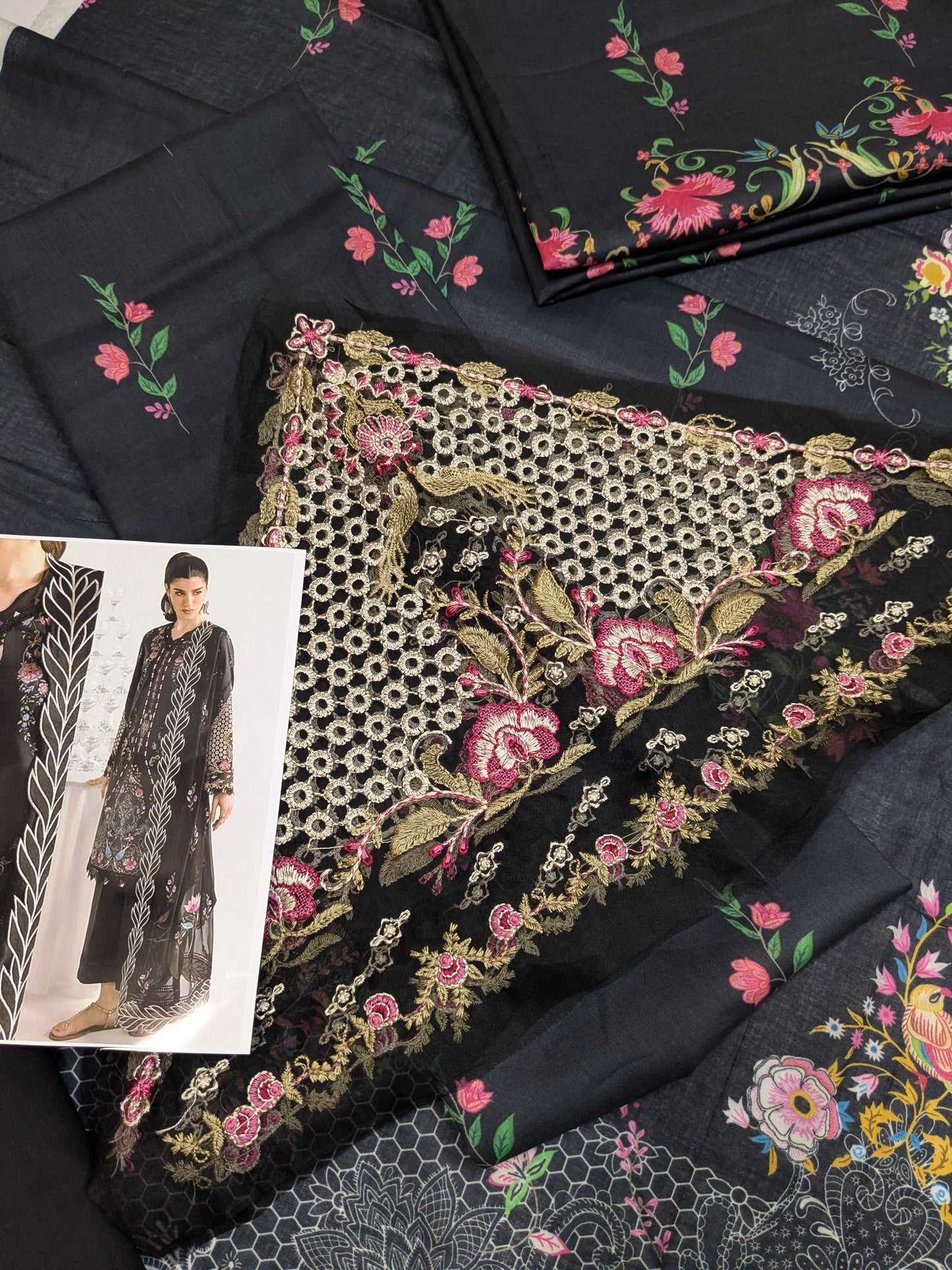 QALAMKAR RIDA BLACK QPRINT EMBROIDERED LAWN