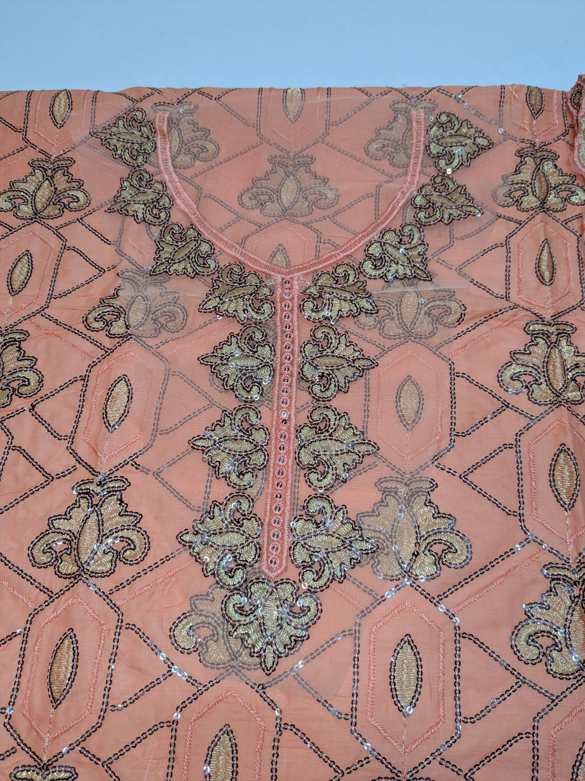 MAHIRA 06 CORAL PEACH LAWN COTTON DRESS WITH CHIFFON DUPPATA