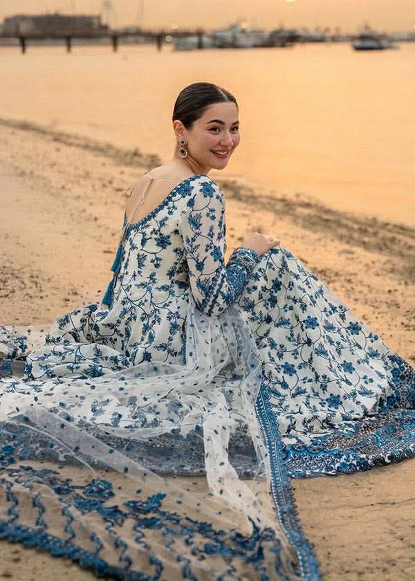 FAIZA SAQLAIN JEHONA KALIDAR BLUE WHITE HEAVY EMBROIDERED