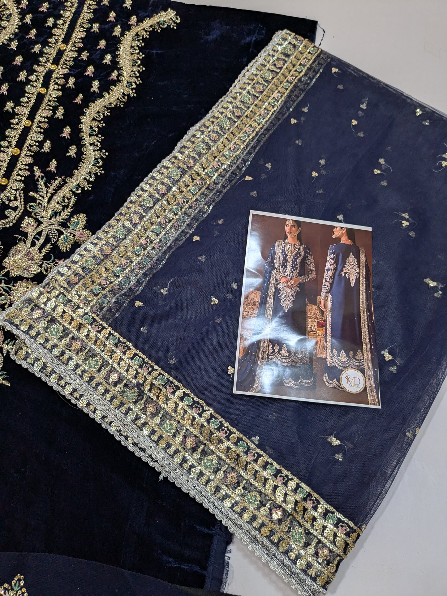 AFROZEH DIVANI MAYA BLUE LUXURIOUS VELVET
