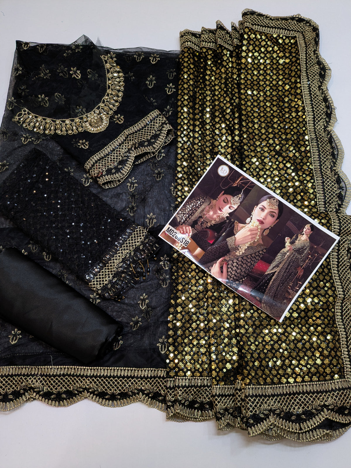 EMAN ADEEL BLACK GOLD NET SAREE